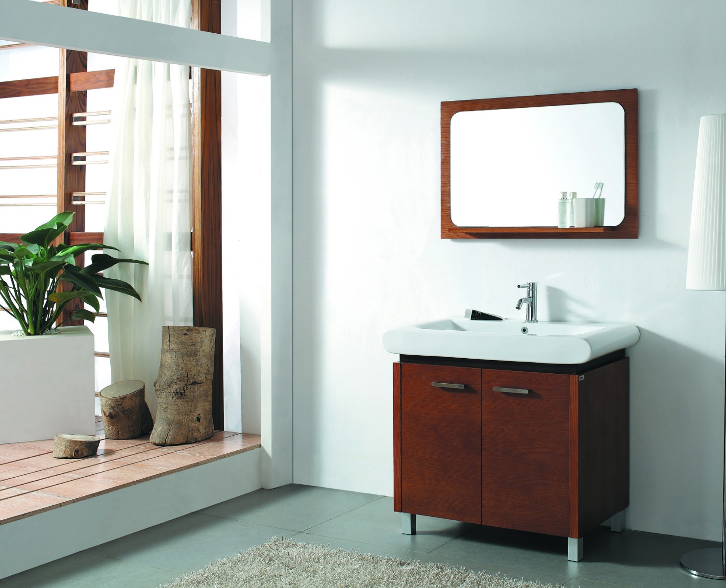 Dreamwerks 35.5 in. Contemporary Brown Wood Vanity with Ceramic Vanity