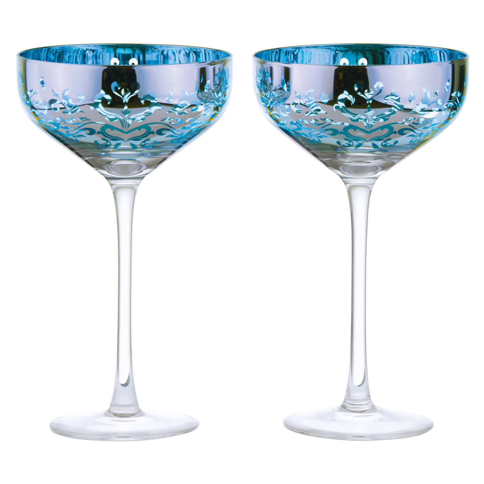 Set of 2 Filigree Champagne Saucers Blue The DRH Collection