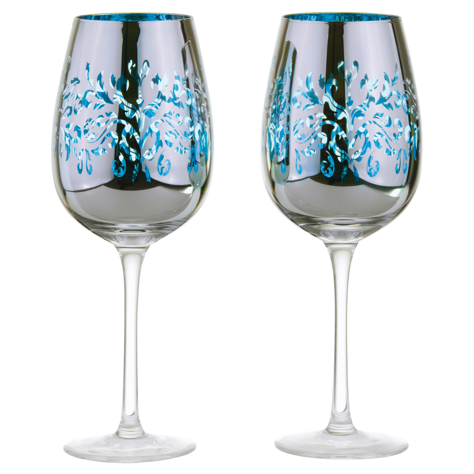 Set of 2 Filigree Wine Glasses Blue The DRH Collection