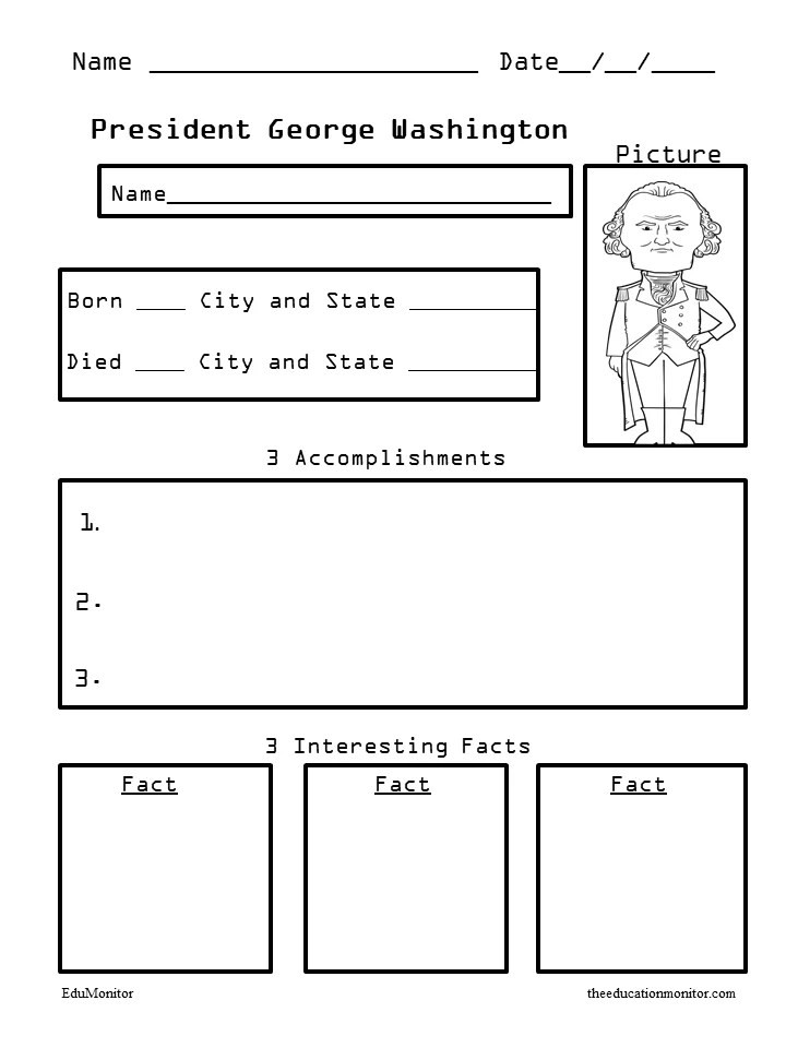 Washington Presidents Biography Organizers Worksheet EduMonitor