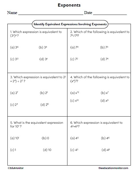 Equivalent Expressions Worksheets