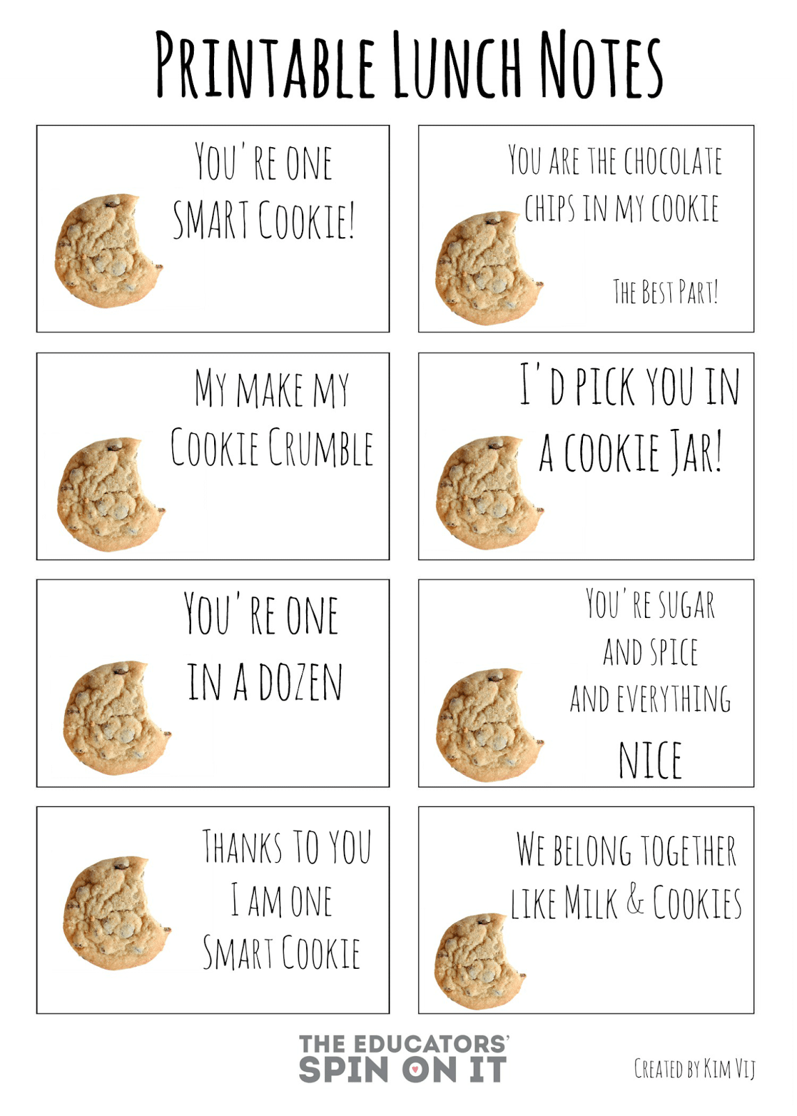 Cookie Themed Printable Lunch Notes The Educators' Spin On It