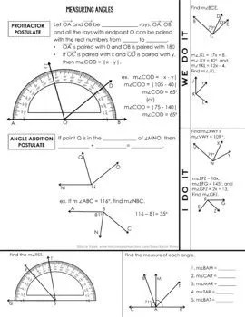 Measuring Segments & Angles Notes for Interactive Notebook Geometry