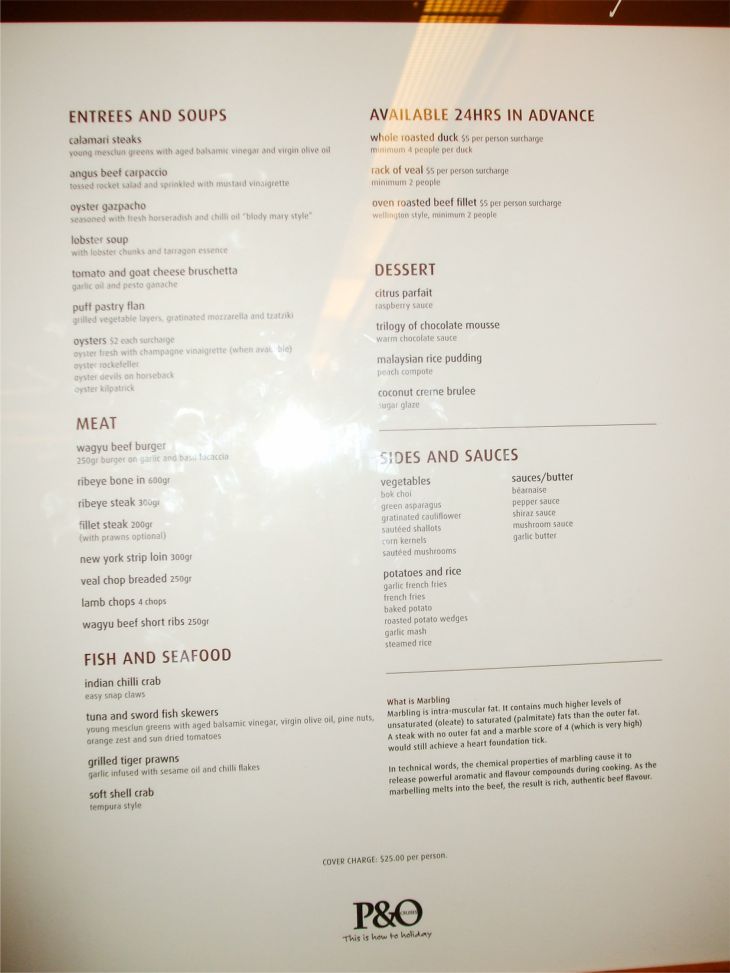 Bar Menus and Steak House Menus Pacific Sun Cruise Critic Message