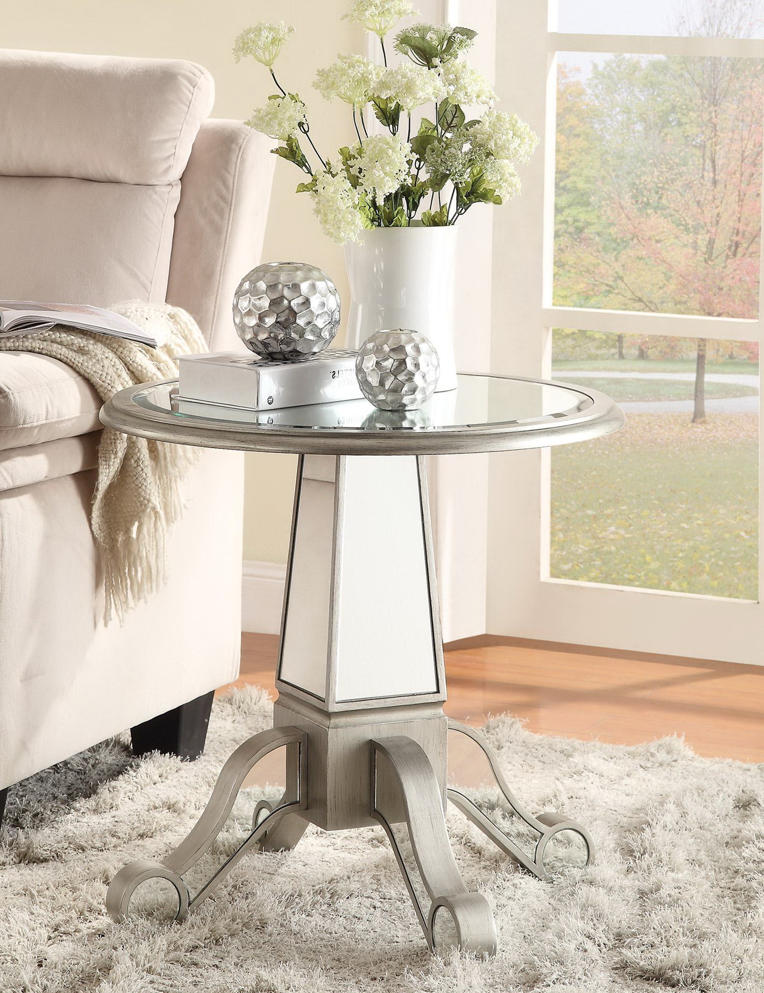 Round Mirrored Accent Table