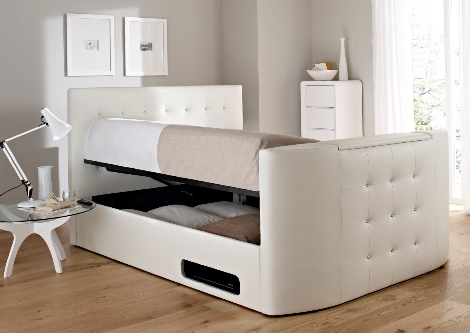 White Leather Ottoman Bed