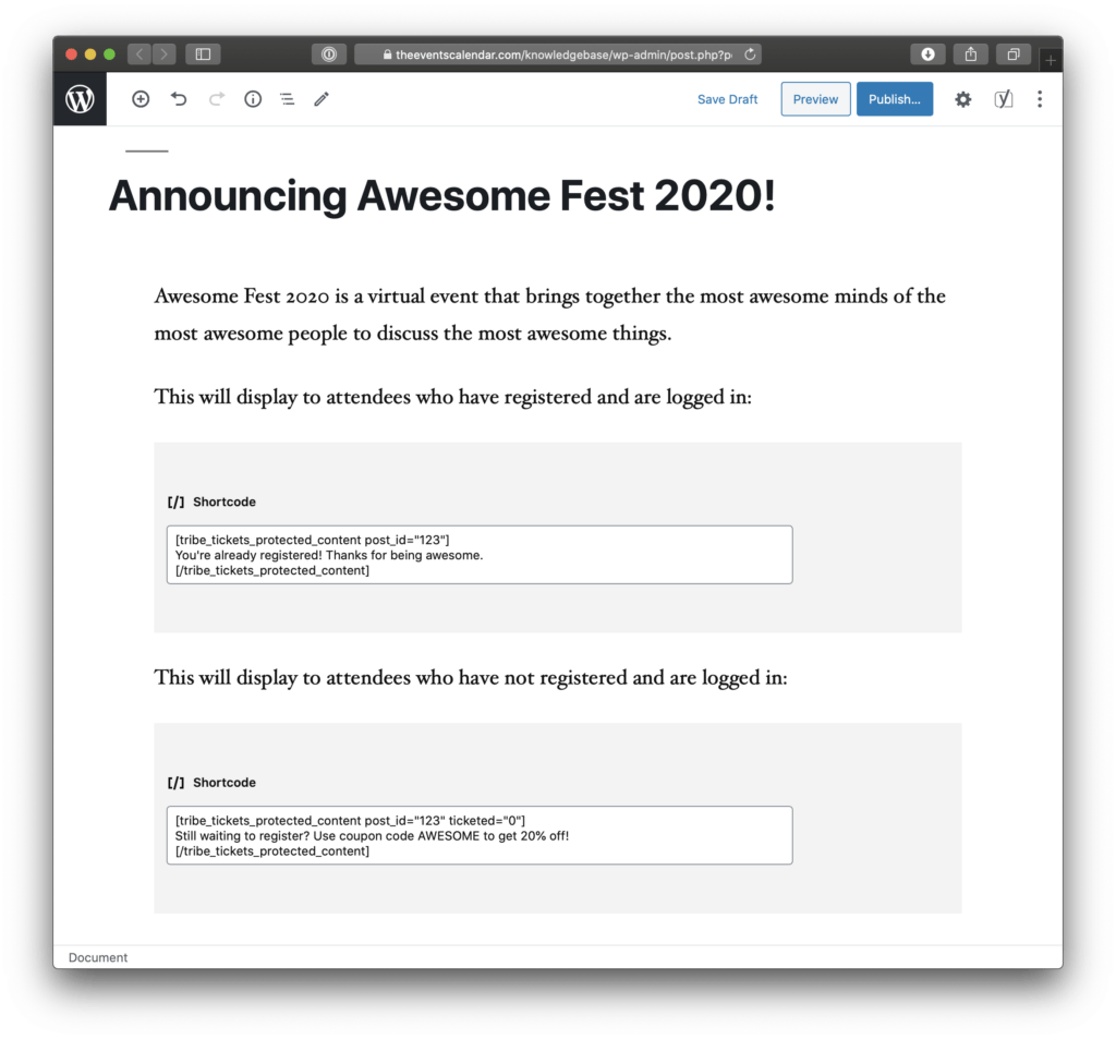 eventbrite calendar embed Embedding Protected Content Knowledgebase The Events Calendar