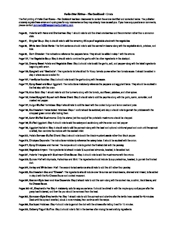 Forks Over Knives—The Cookbook The Experiment