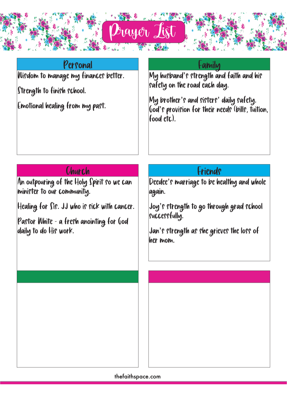 Free prayer list templates (printable pdf downloads) The Faith Space