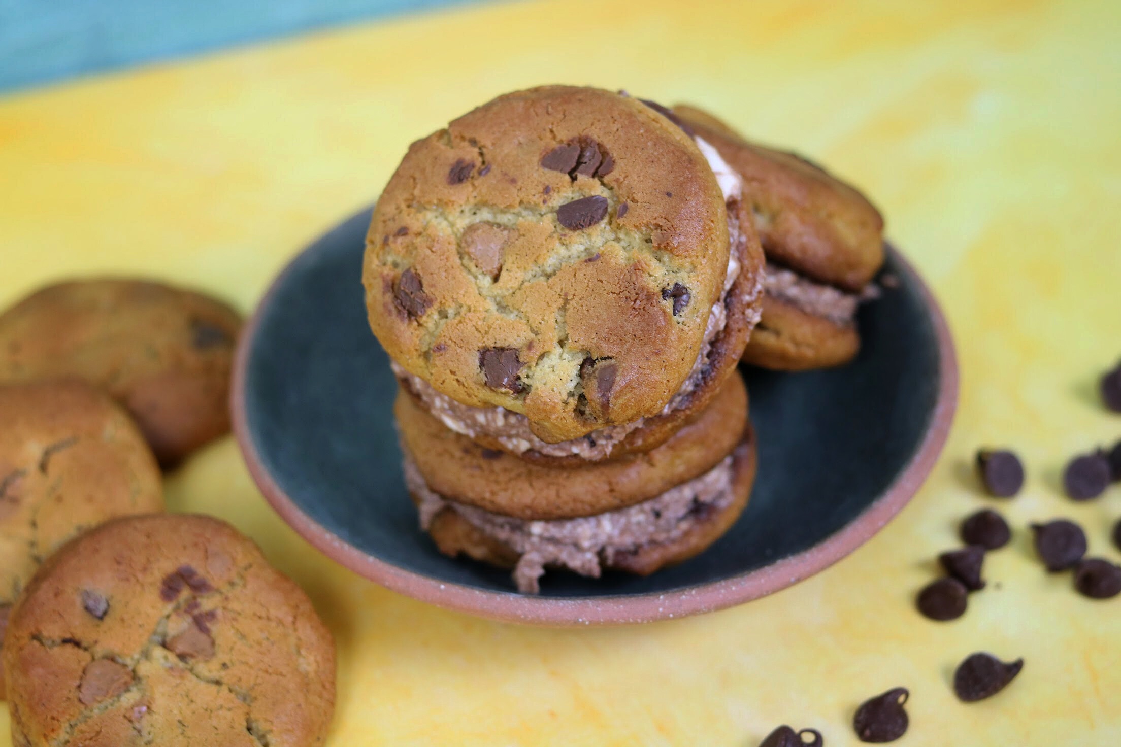 Chocolate Chip Nutella Cream Cheese Cookie Sandwich The Familiar Kitchen