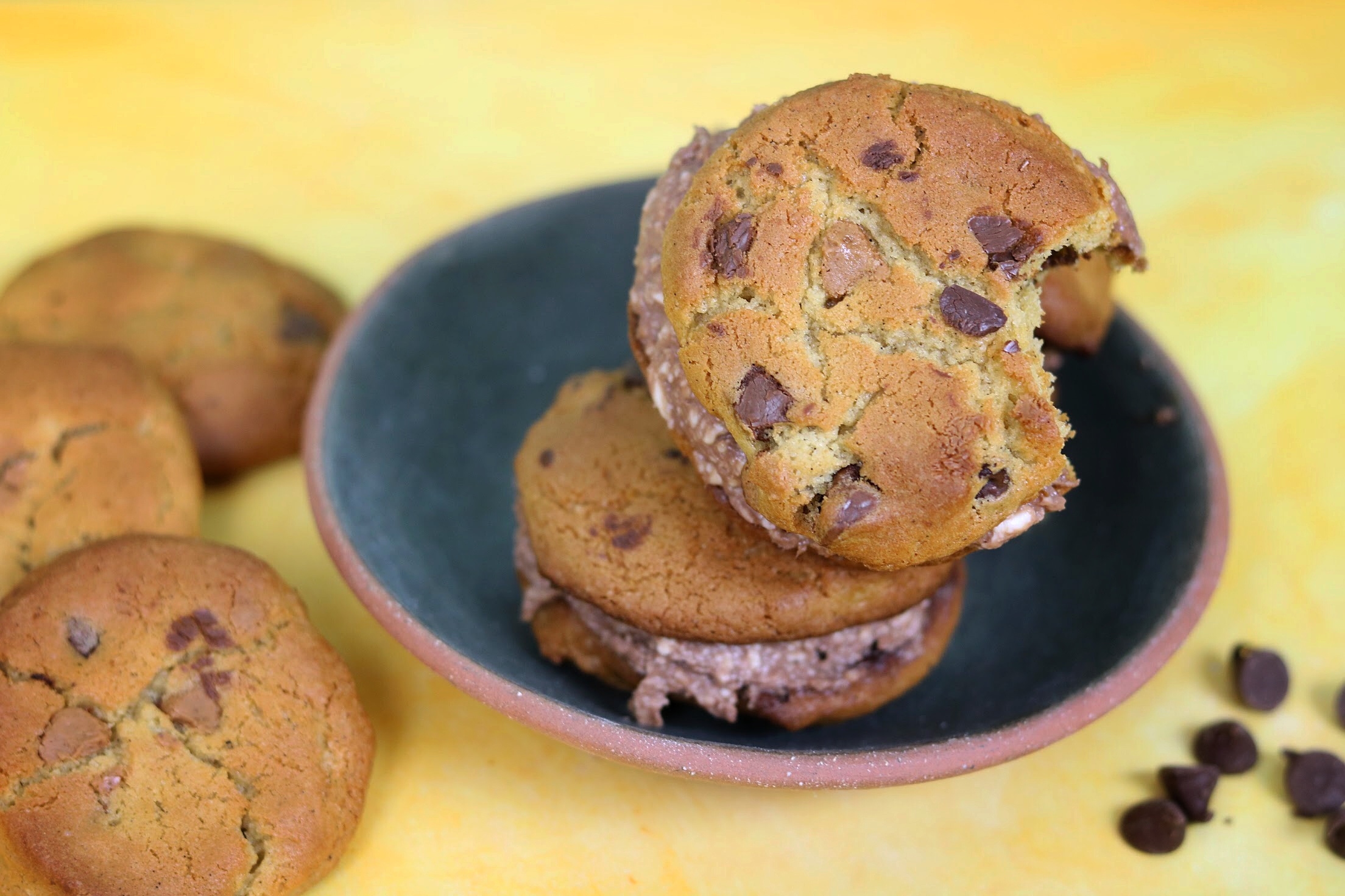 Chocolate Chip Nutella Cream Cheese Cookie Sandwich The Familiar Kitchen