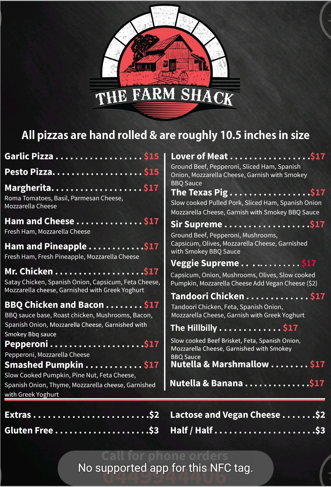 Menu The Farm Shack