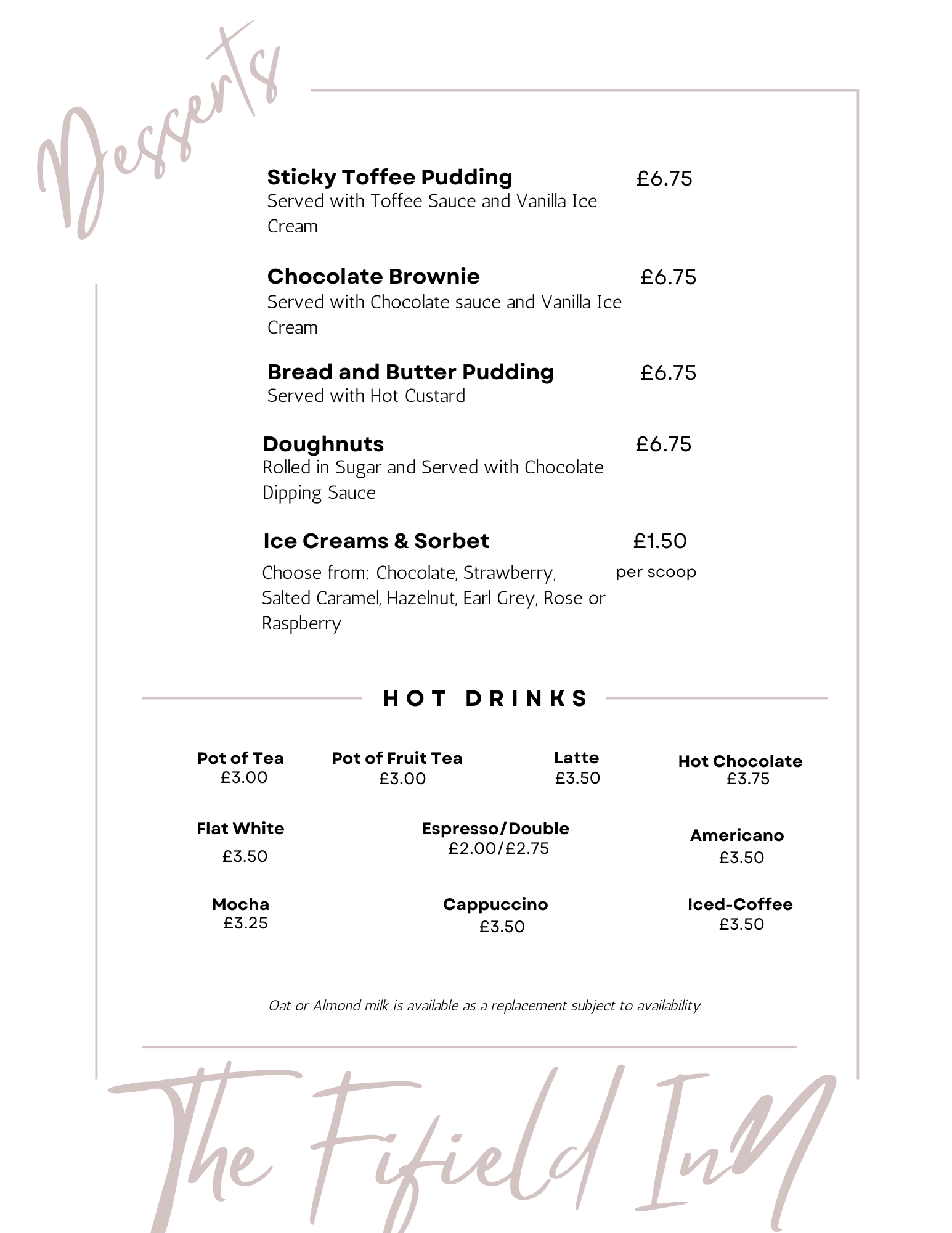 Menu The Fifield Inn