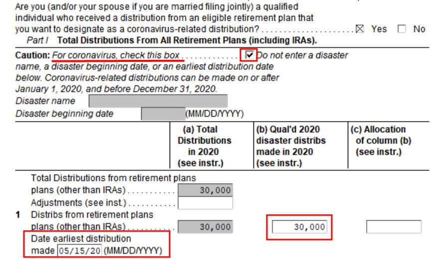Covid Retirement Account Withdrawal in TurboTax and H&R Block