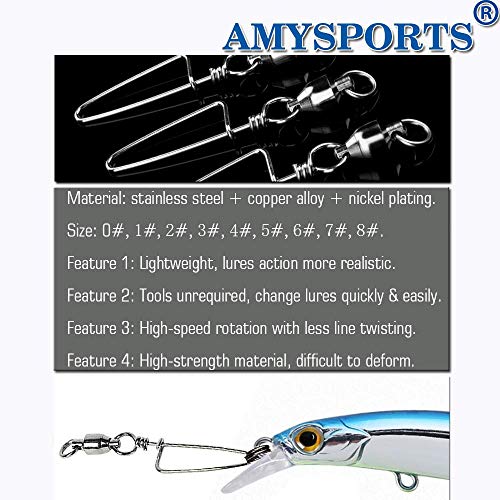AMYSPORTS High Strength Fishing Snap Swivels Ball Bearing Swivels