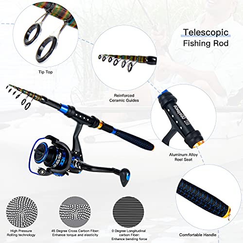 AlwaysGO Fishing Rod and Reel Combos with Fishing Line, Lures Kit and Carrier Bag for Saltwater