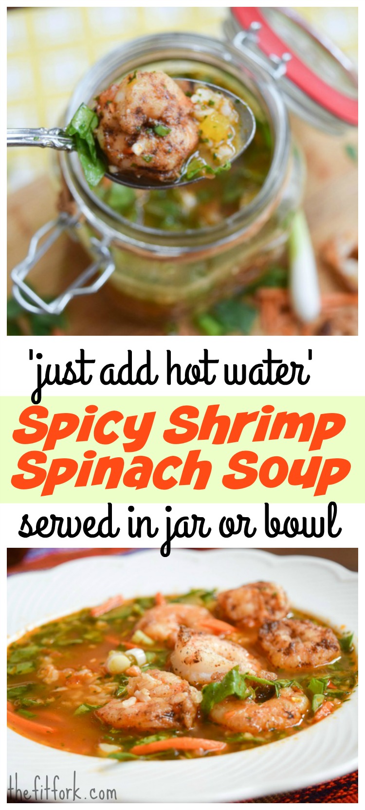 “Almost Instant” Spicy Shrimp Spinach Soup, Just Add Hot Water