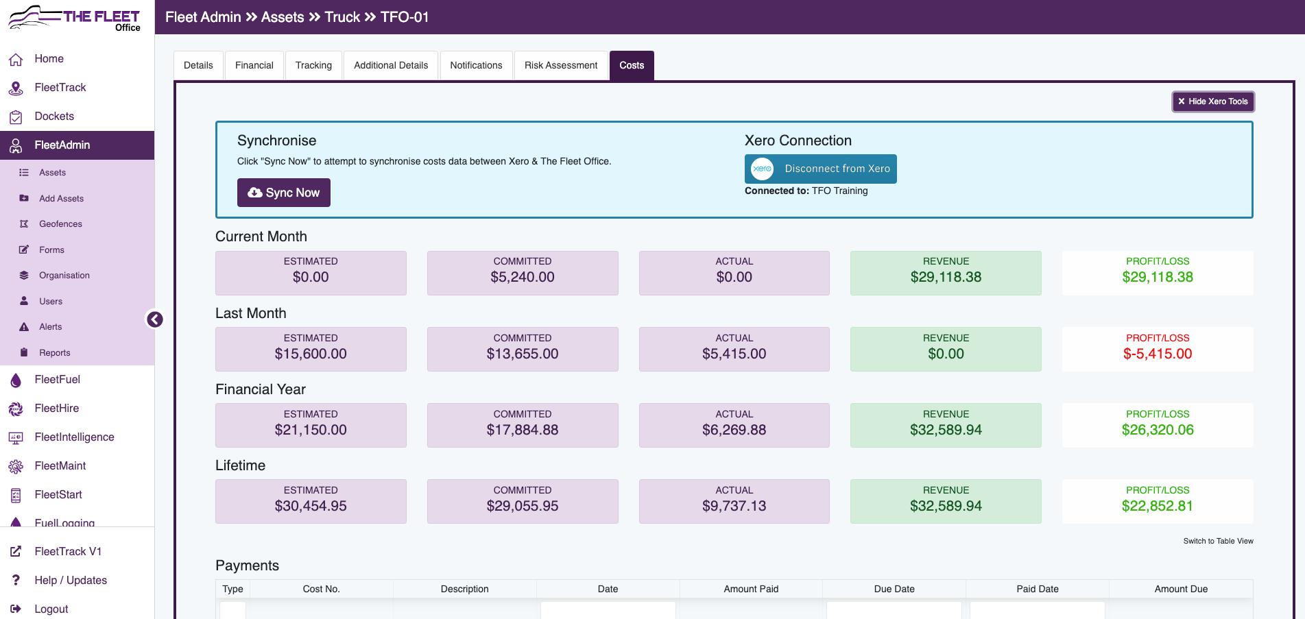 FleetAdmin Assets Costs Xero The Fleet Office