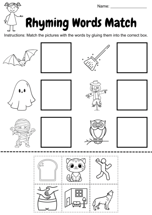 Rhyme Time Fun Matching Rhyming Words for Kindergarten Worksheets PDF!