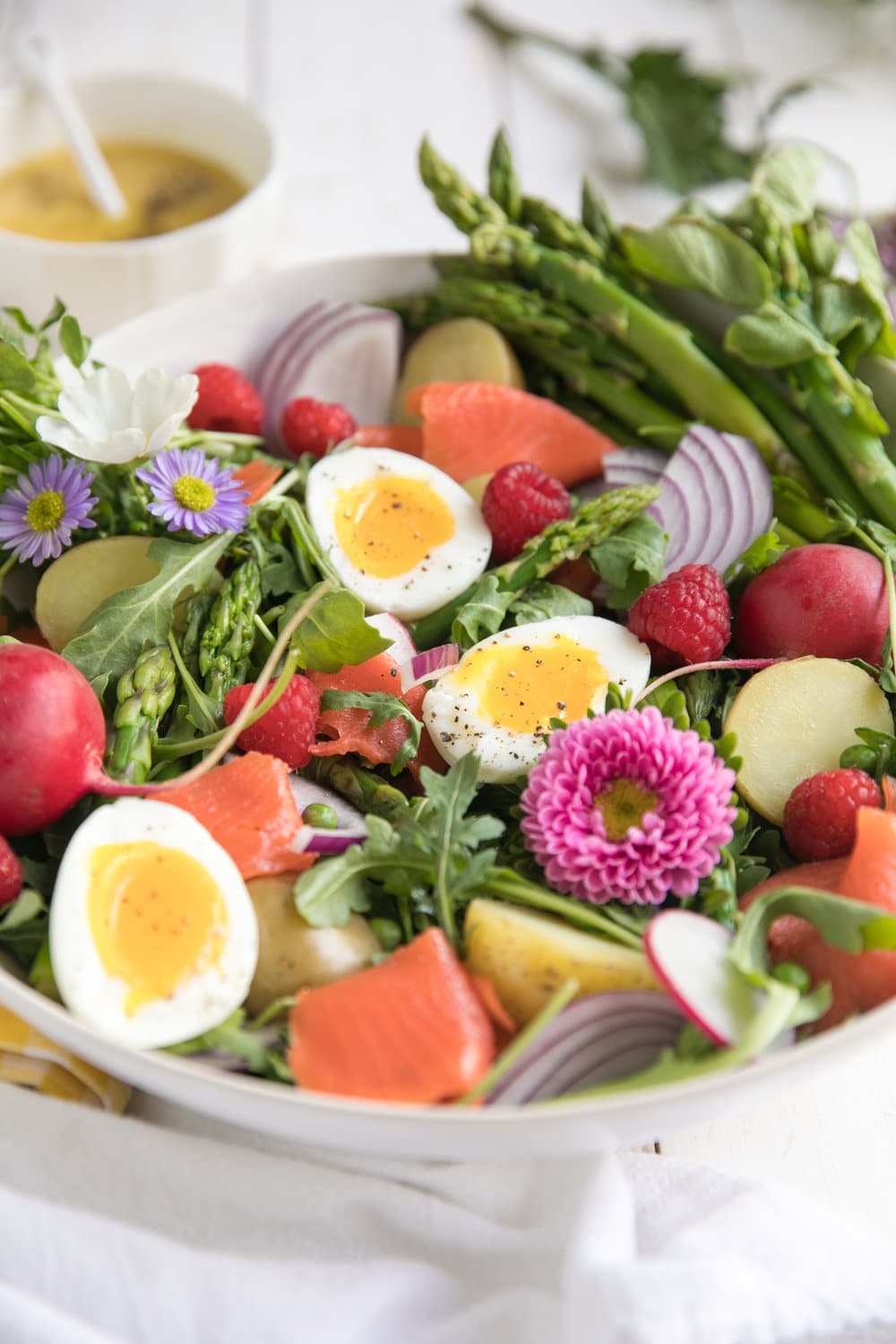 Fresh Spring Salad with Smoked Salmon and Honey Dijon Vinaigrette The