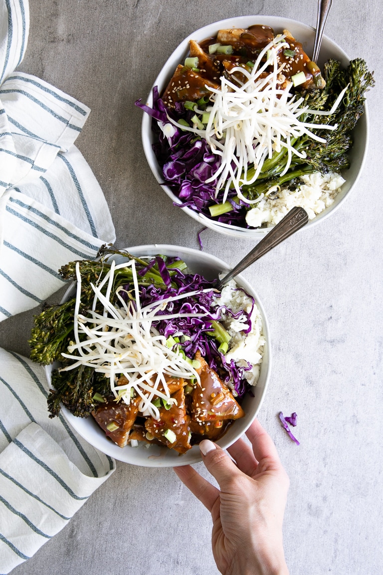 Crispy Tofu Bowl with Cauliflower Rice The Forked Spoon