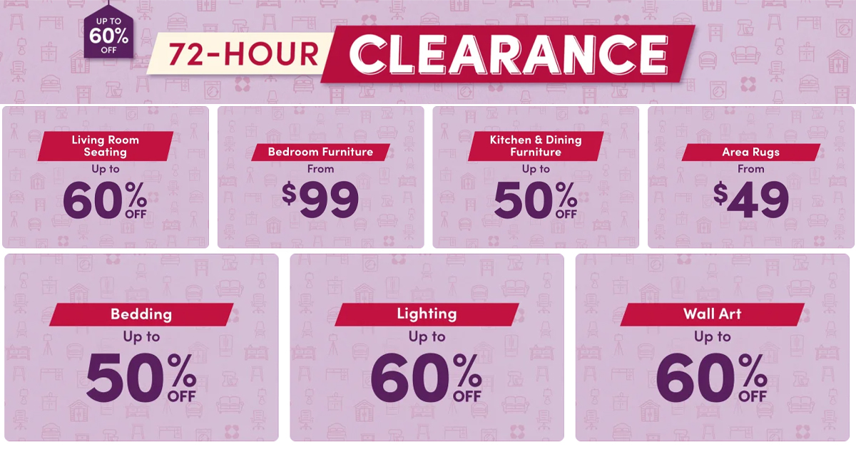 WAYFAIR 72 HOUR CLEARANCE SALE UP TO 60 OFF The Freebie Guy®