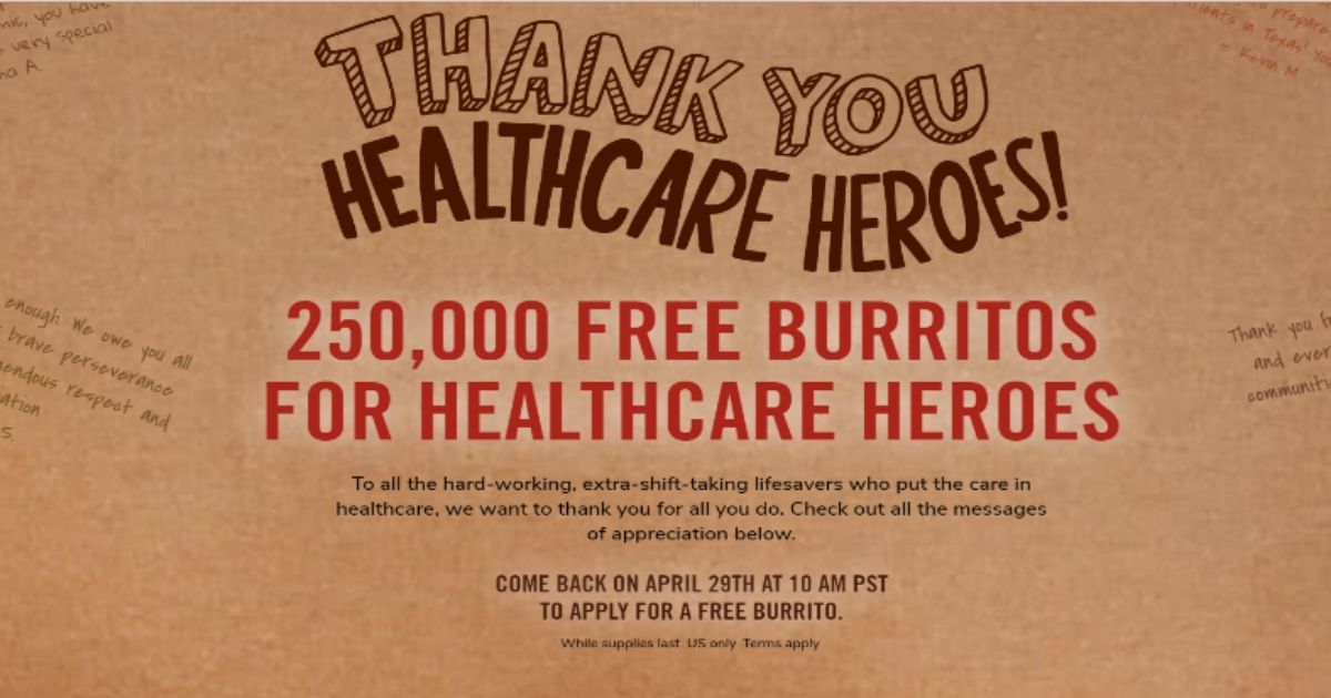 FREE Chipotle Burritos for Healthcare Workers on April 29th! The