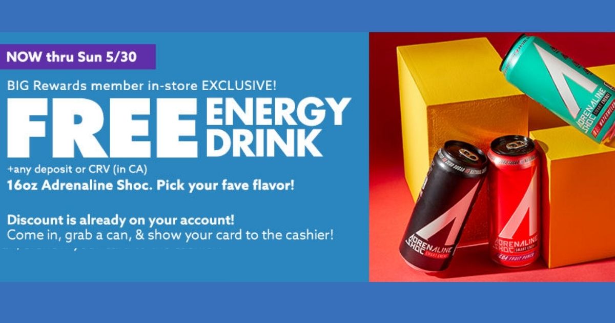 Free 16 oz Adrenaline Shoc Drink for Big Lots Rewards Members The Freebie Guy® ️️️