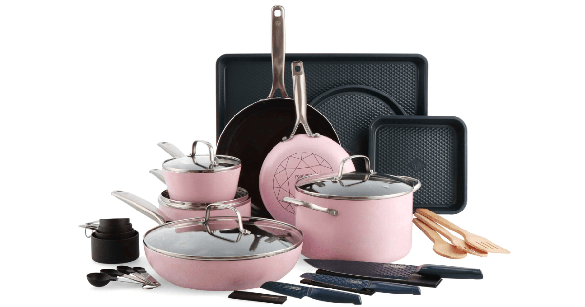 Walmart Blue Diamond Pink Ceramic NonStick 30pc Cookware Set Only