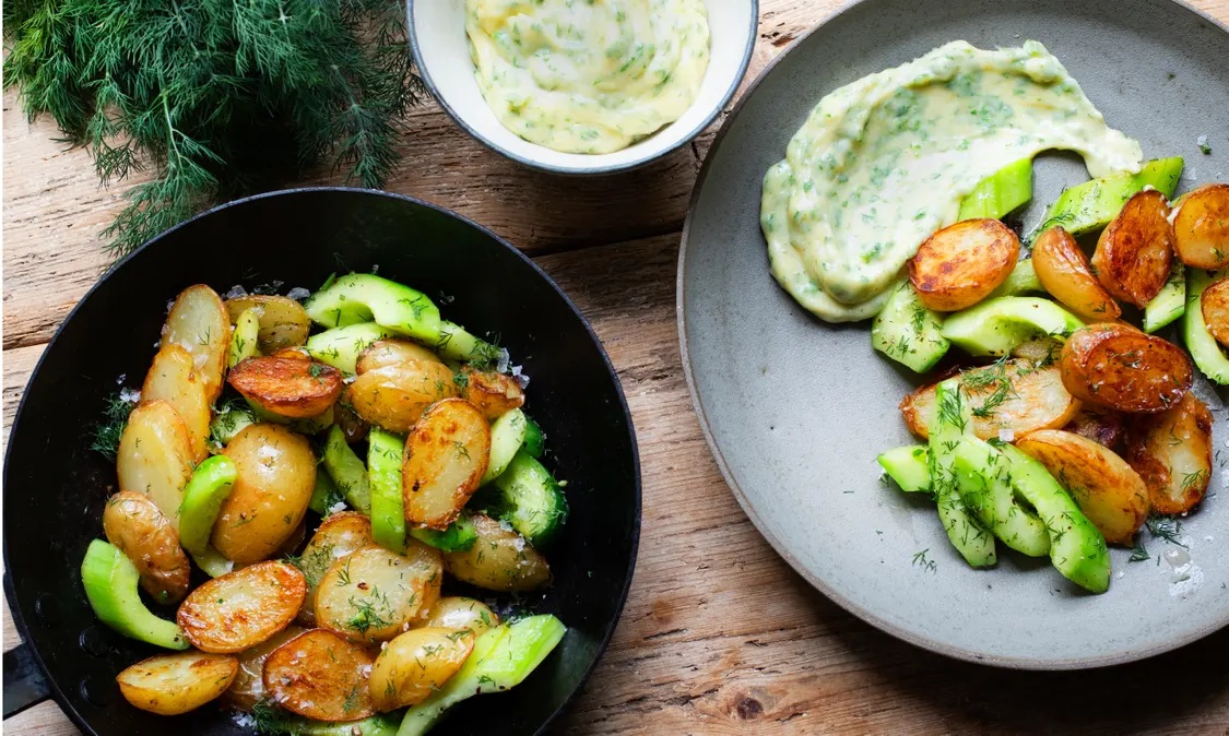 Nigel Slater’s recipes for fried new potatoes and rocket mayonnaise