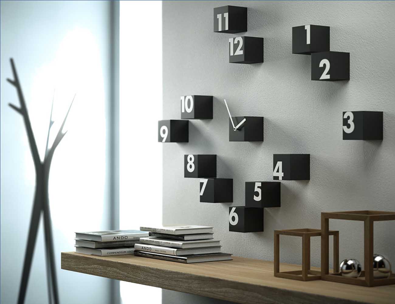 RND Time Wall Clock by Progetti Using Randomly Placed Cubes