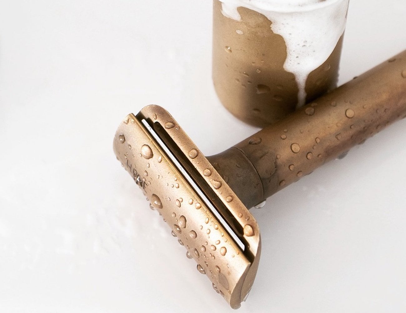 This golden safety razor will add pizazz to your bathroom counter
