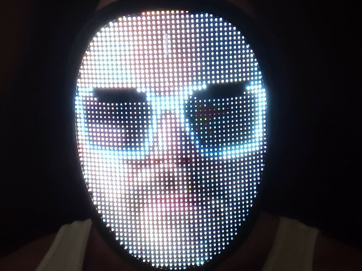This face mask with LEDs comes with 70 static faces preinstalled