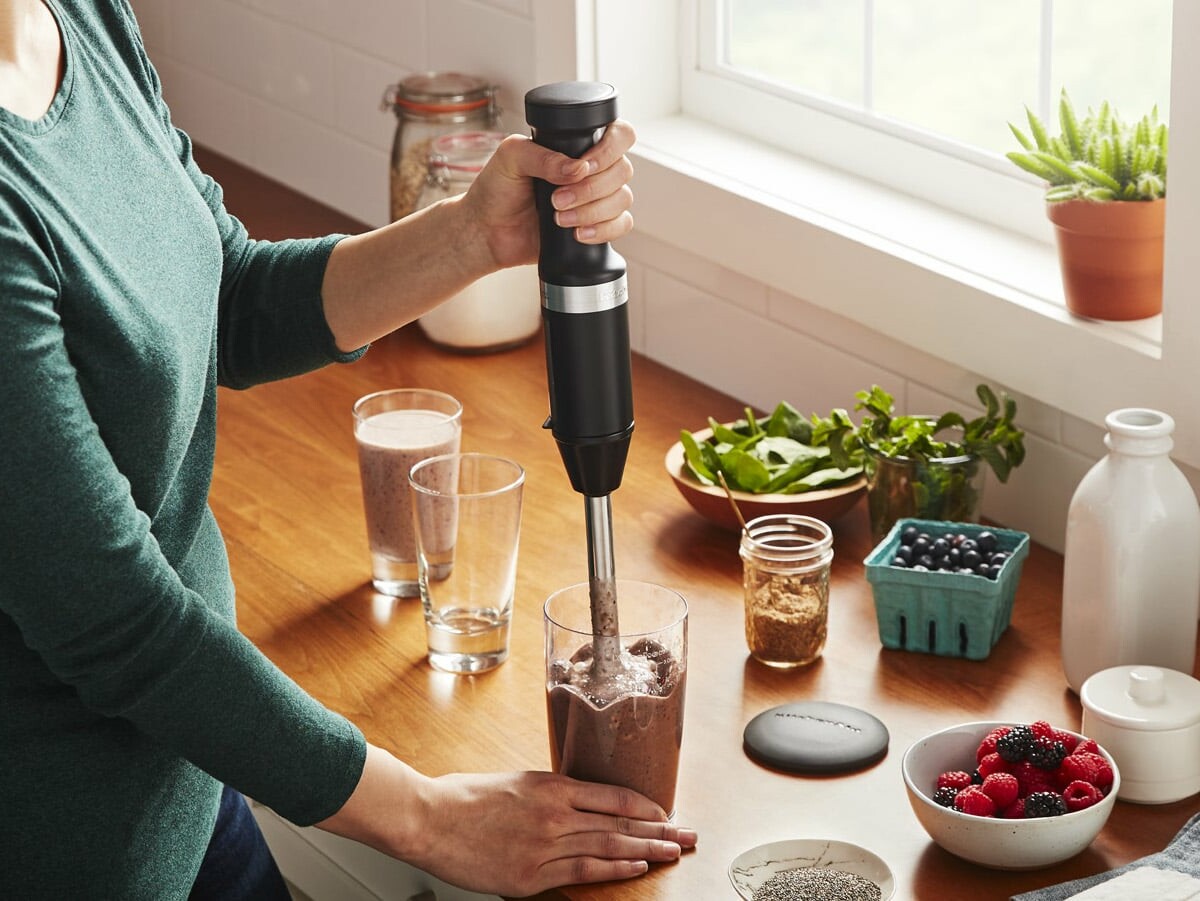KitchenAid Cordless Variable Speed Hand Blender uses a rechargeable...