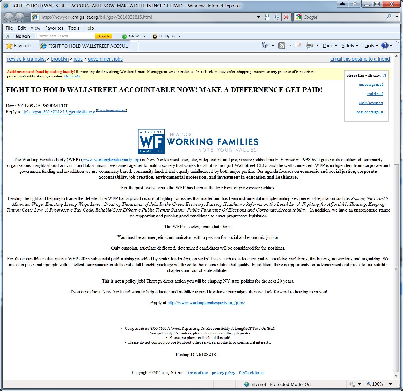 FAR LEFT Advertises on Craig's List for Paid Activists to Fight Wall Street
