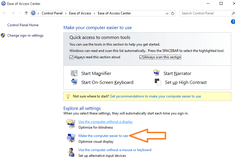 How to increase the thickness of the Blinking cursor in windows 10