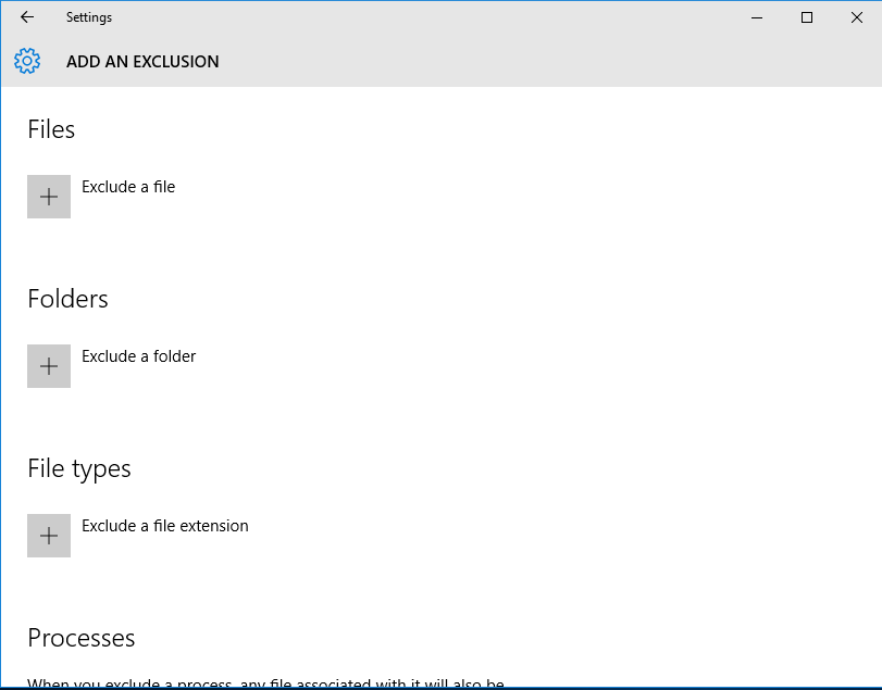 Exclude certain Files, Folders & Apps from Windows 10 Defender