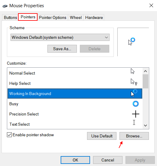 Fix Spinning blue circle next to the mouse pointer in Windows 10 / 11