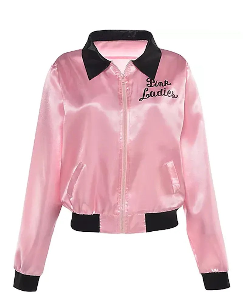 Women's Pink Ladies Bomber Jacket Girls Pink Ladies Satin Jacket