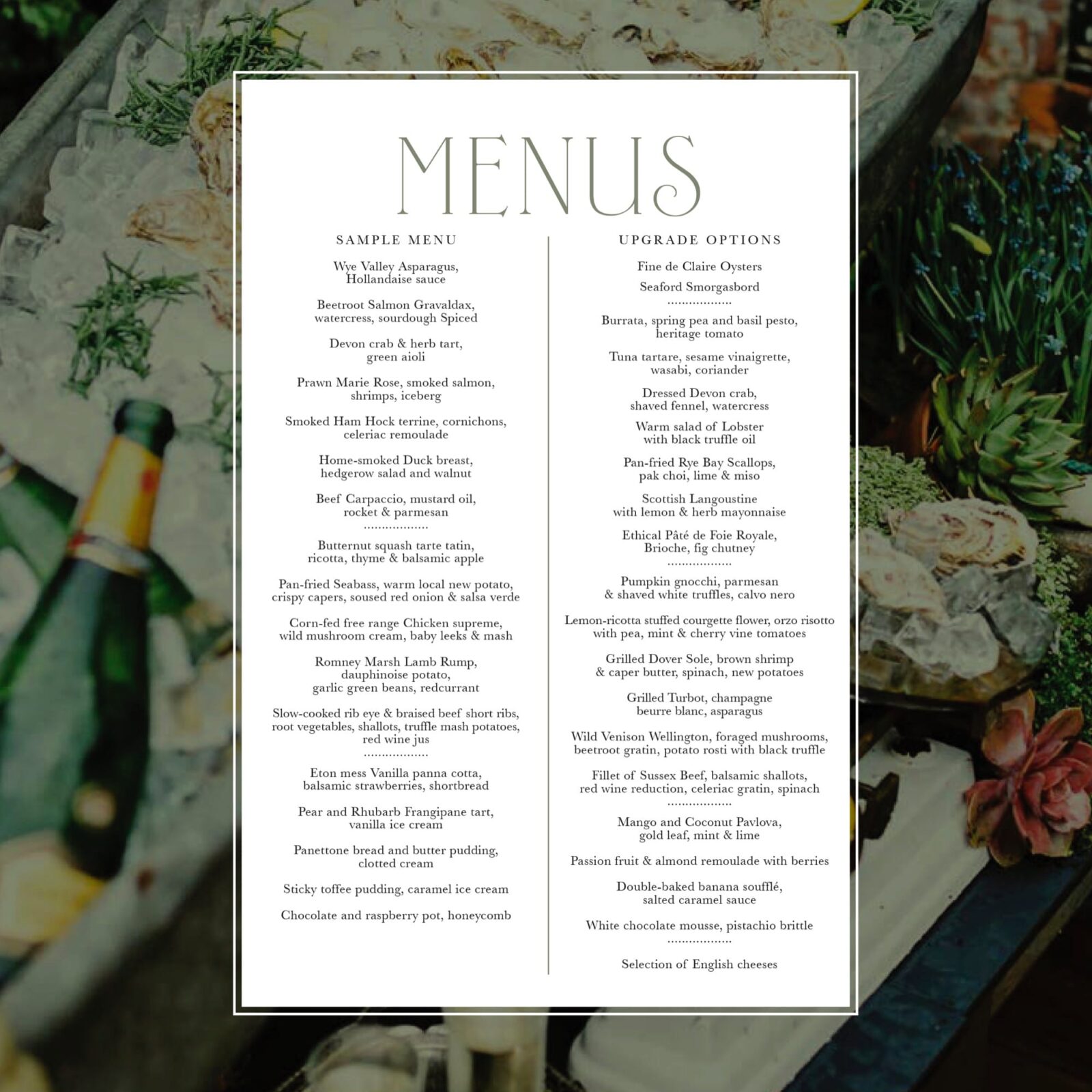 wedding menus The Hotel In Rye