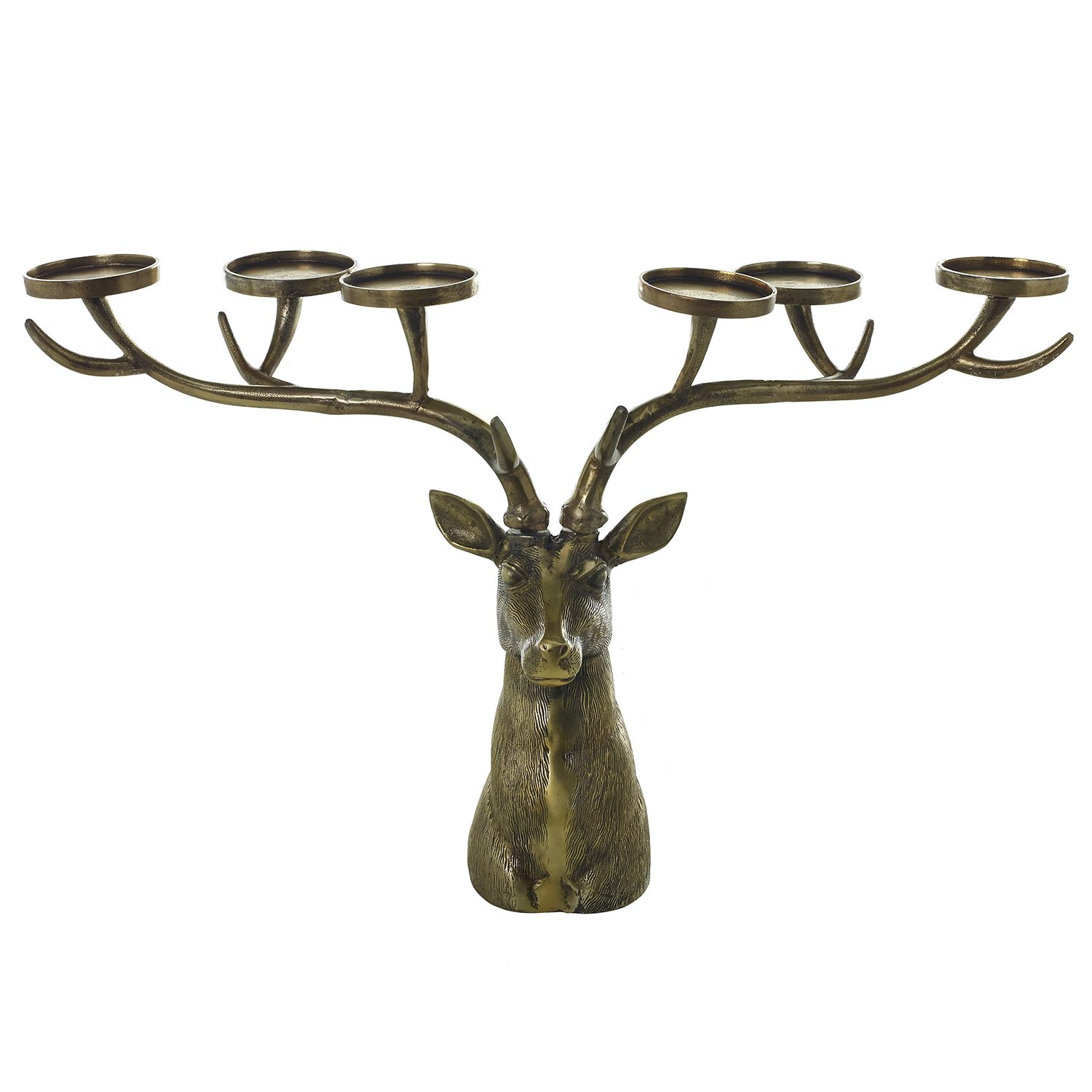 Stunning Large Stag Candle Holder In Aged Brass 6 Candles