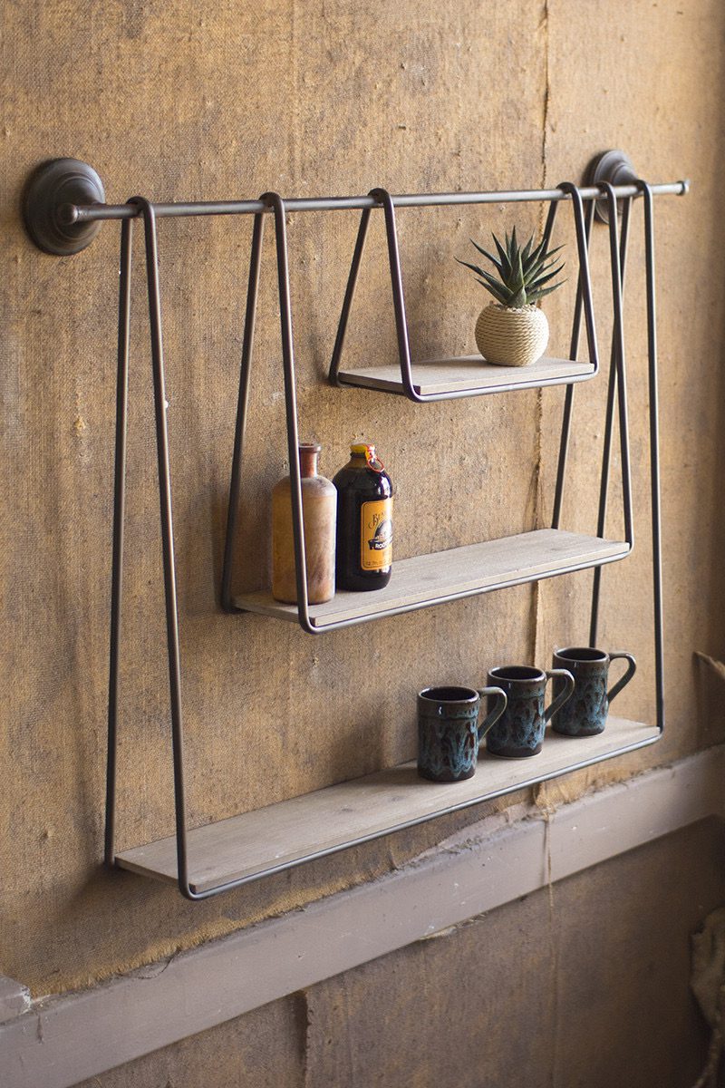 Wood And Metal Triple Hanging Shelf The Gilded Thistle