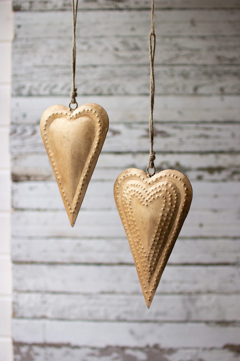 Antique Brass Metal Heart, Set Of 2 The Gilded Thistle