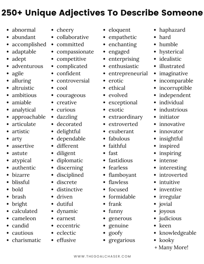 250+ Unique Adjectives to Describe a Person The Goal Chaser