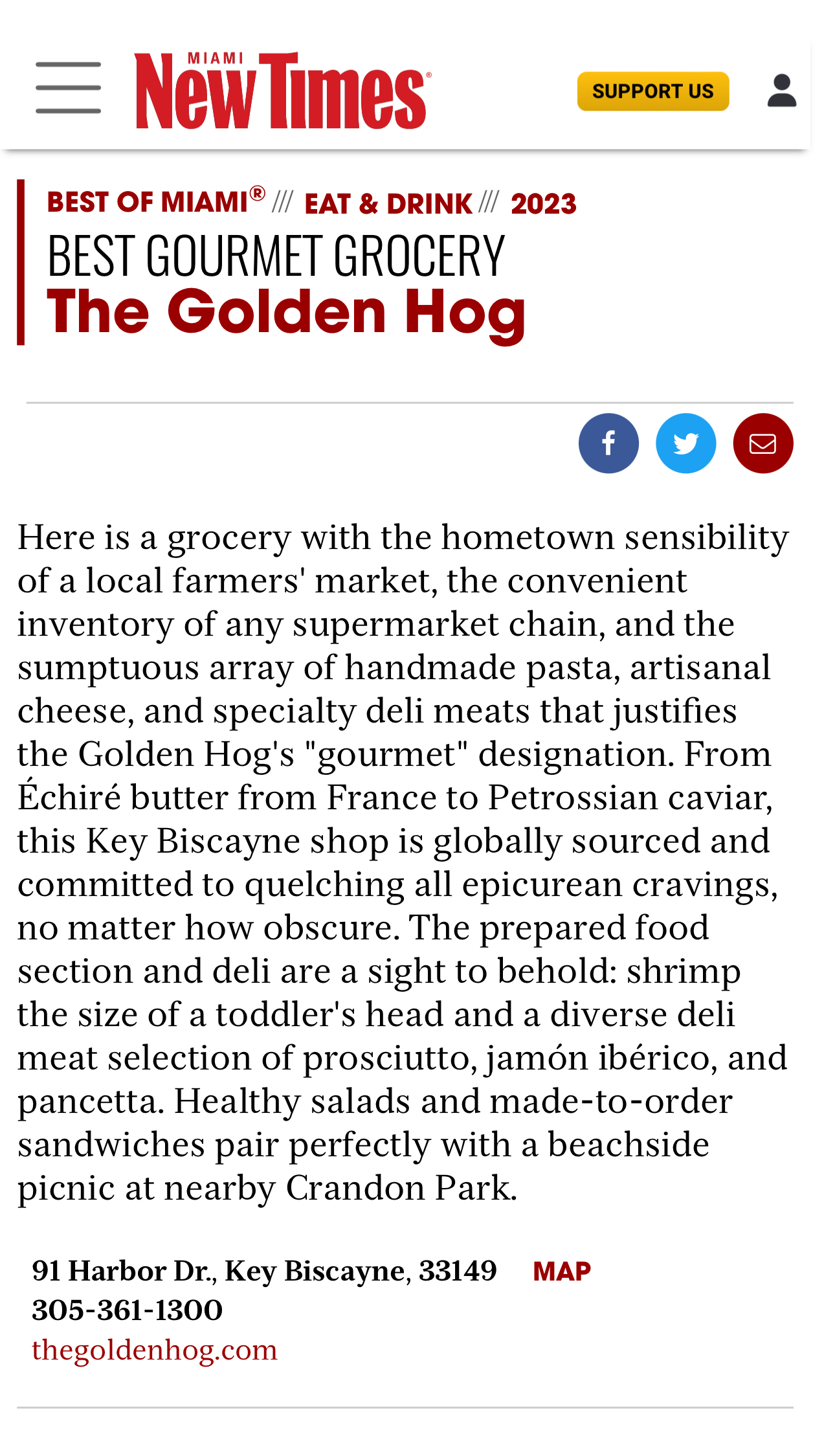 Miami New Times Best of Miami 2023 The Golden Hog Key Biscayne FL