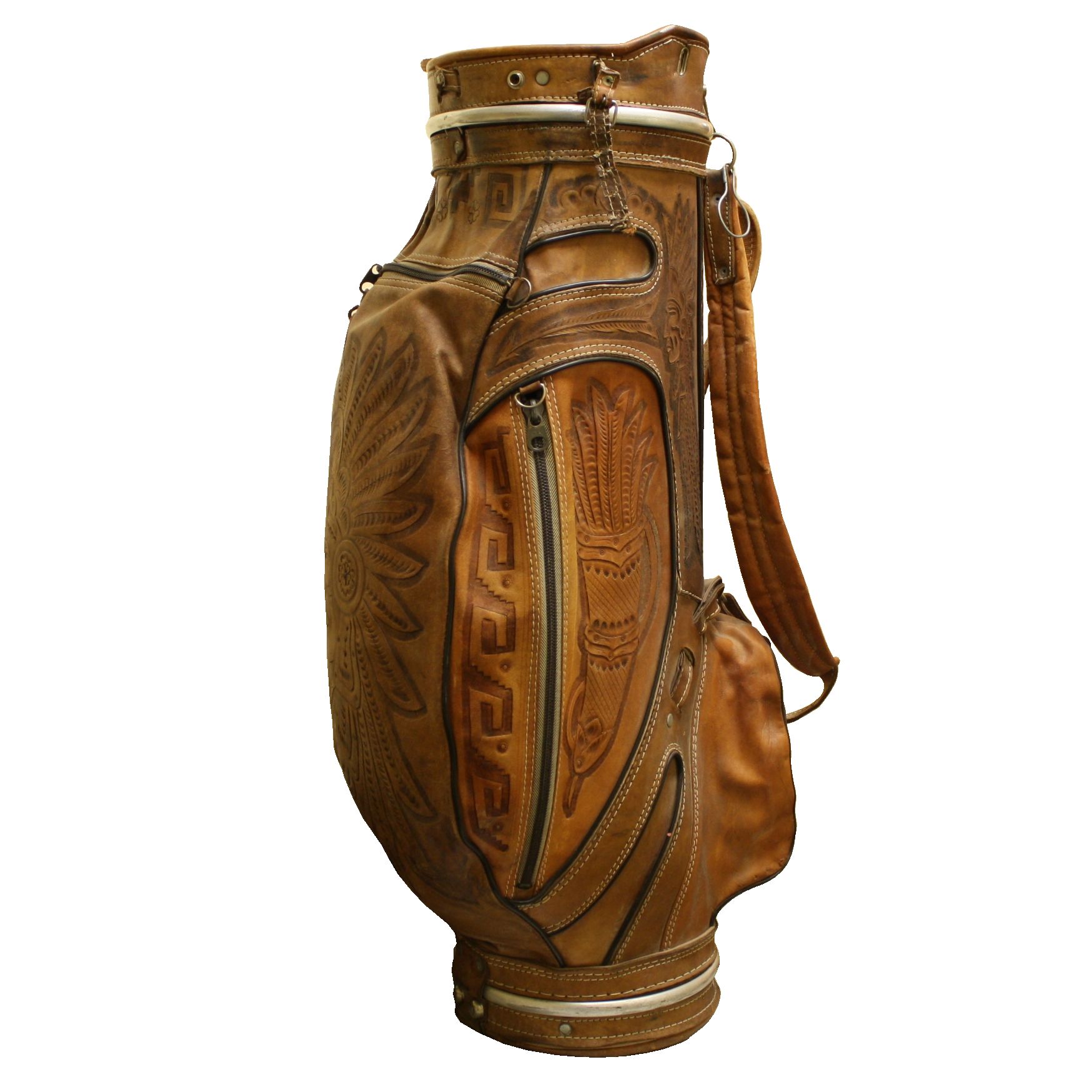 Lot Detail Genuine Leather Hand Tooled Aztec Mayan Indian Art Golf Bag