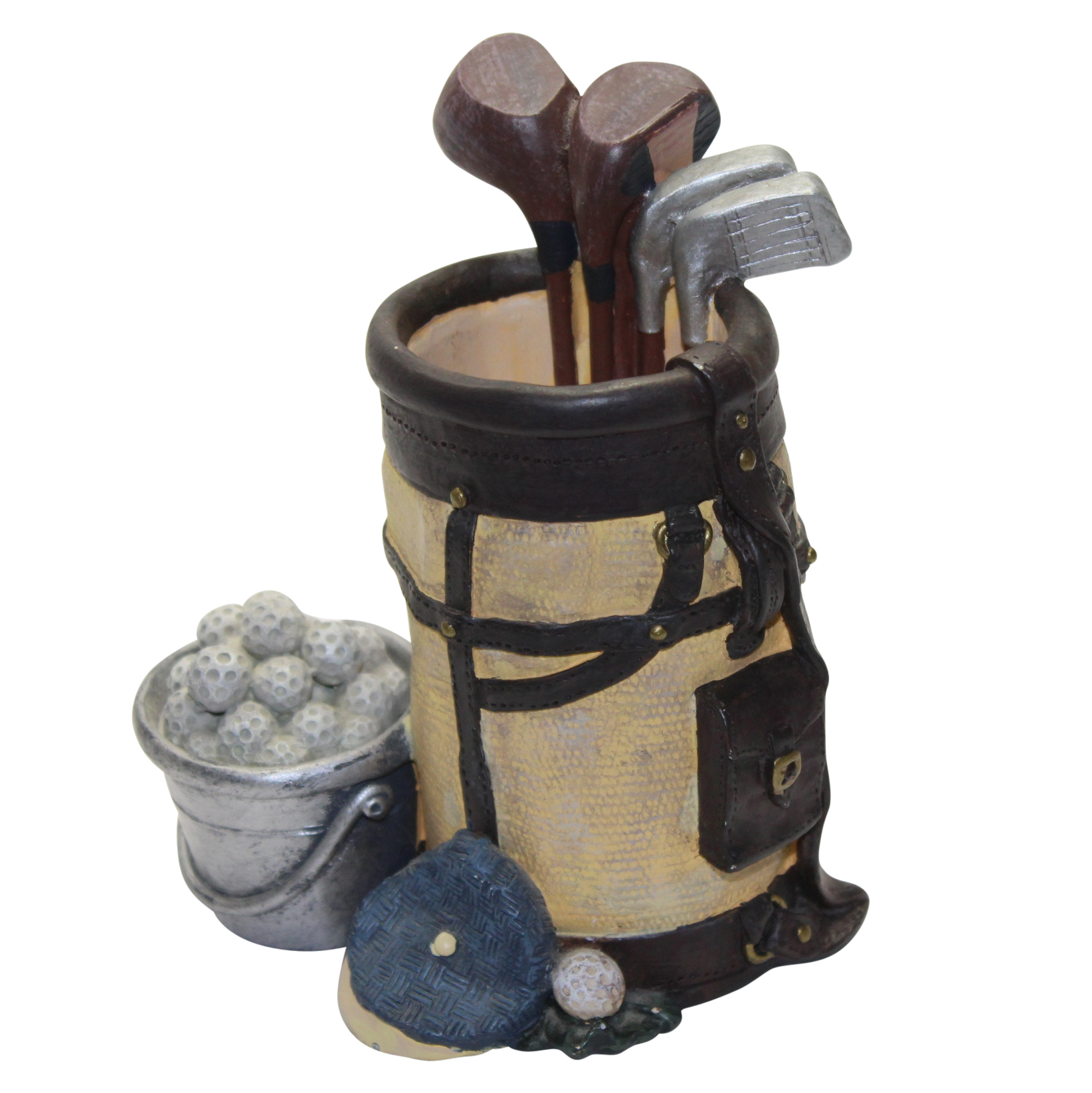 Lot Detail Vintage Looking Golf Bag with Clubs and Bucket of Balls