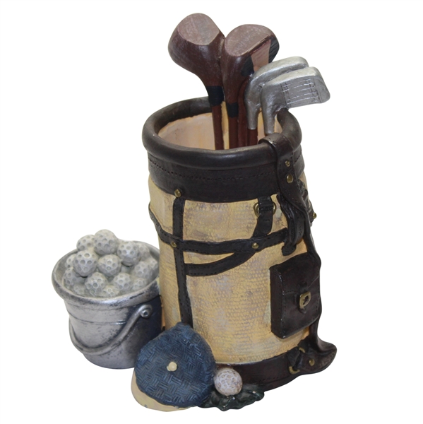 Lot Detail Vintage Looking Golf Bag with Clubs and Bucket of Balls