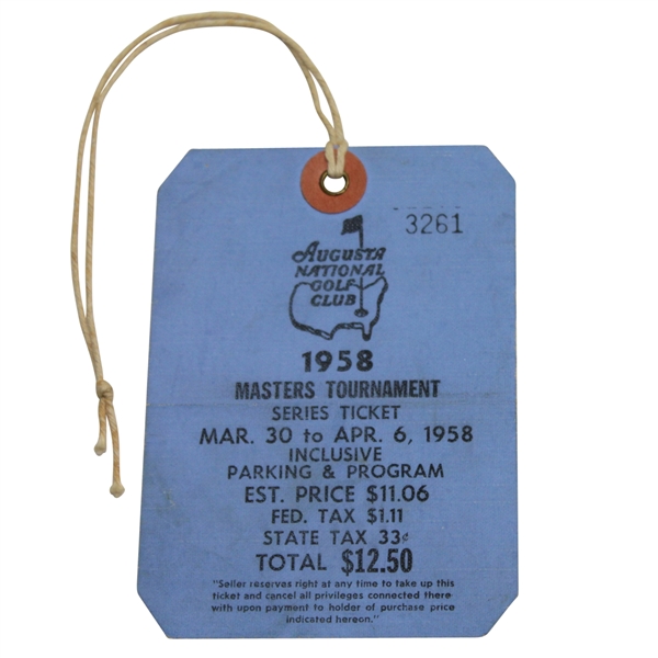 Lot Detail 1958 Masters Tournament SERIES Badge/Ticket 3261 Palmer