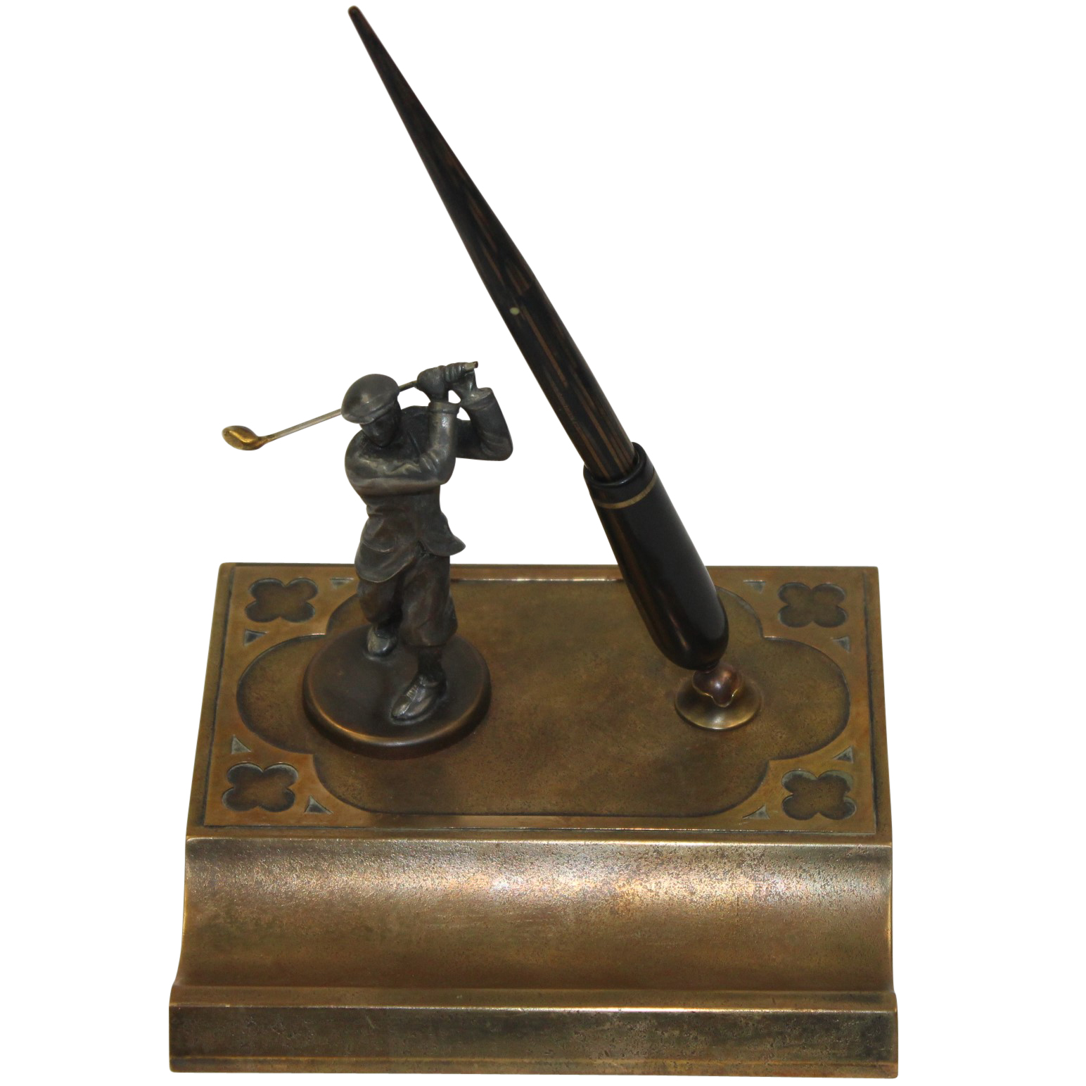 Lot Detail Vintage Bronze Fountain Pen Holder Stand and Golfer with